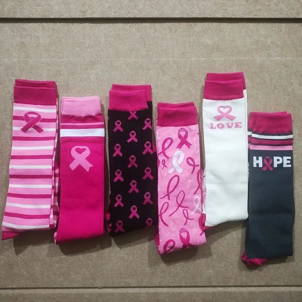 Pink Ribbon Breast Cancer Awareness Calf Socks -S